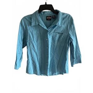 Harley Davidson Blue 34‎ Sleeve Button Up Collared Logo Blouse Medium